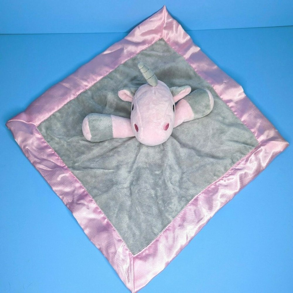 Little Journey Cuddle Buddy Unicorn Security Blanket Gray Pink Satin Lovey Aldi